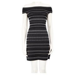 Alexander McQueen FW23 Black Striped Off Shoulder Bodycon Mini Dress Size S