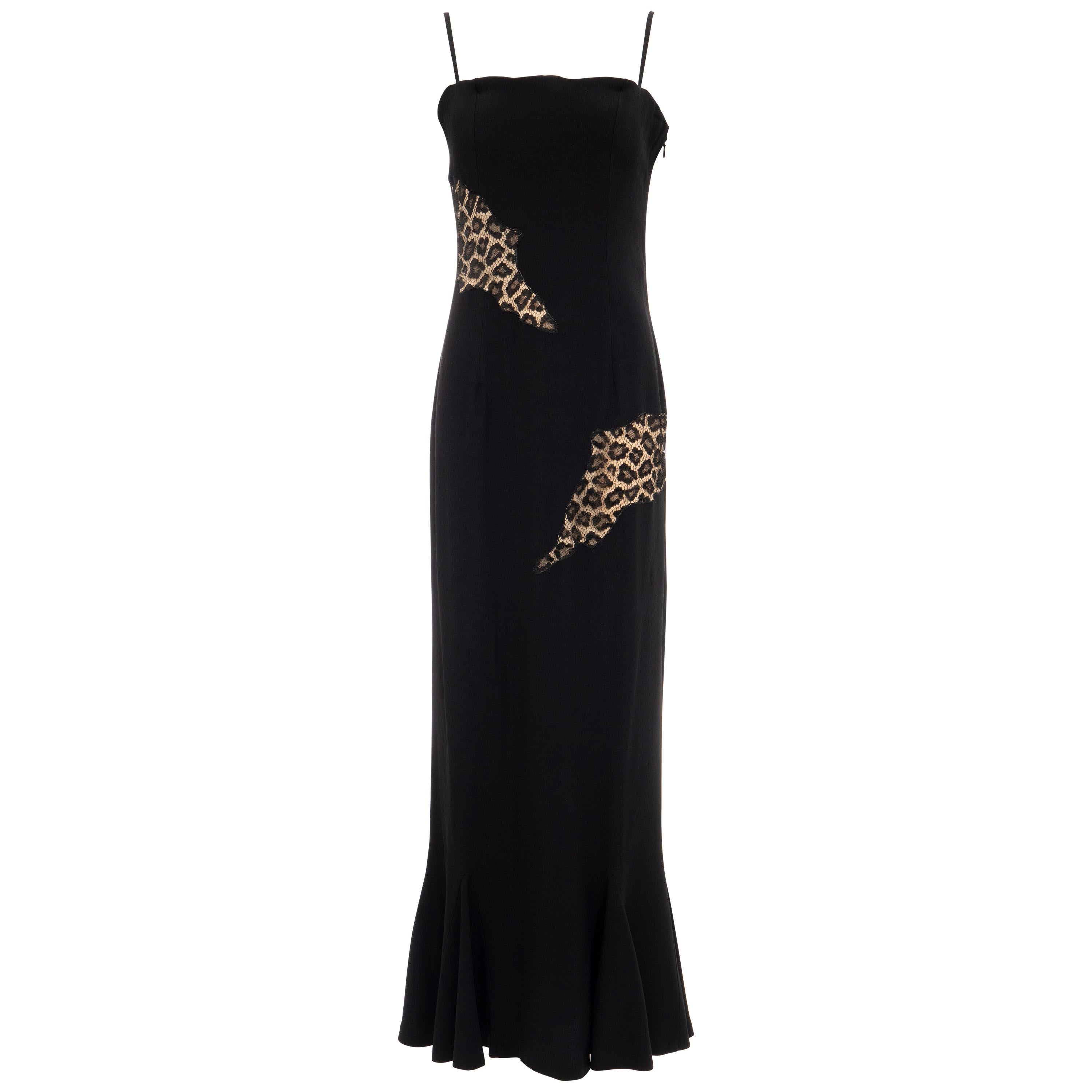 Alexander McQueen Givenchy Couture Black Leopard Lace Evening Dress, Fall 1997 For Sale