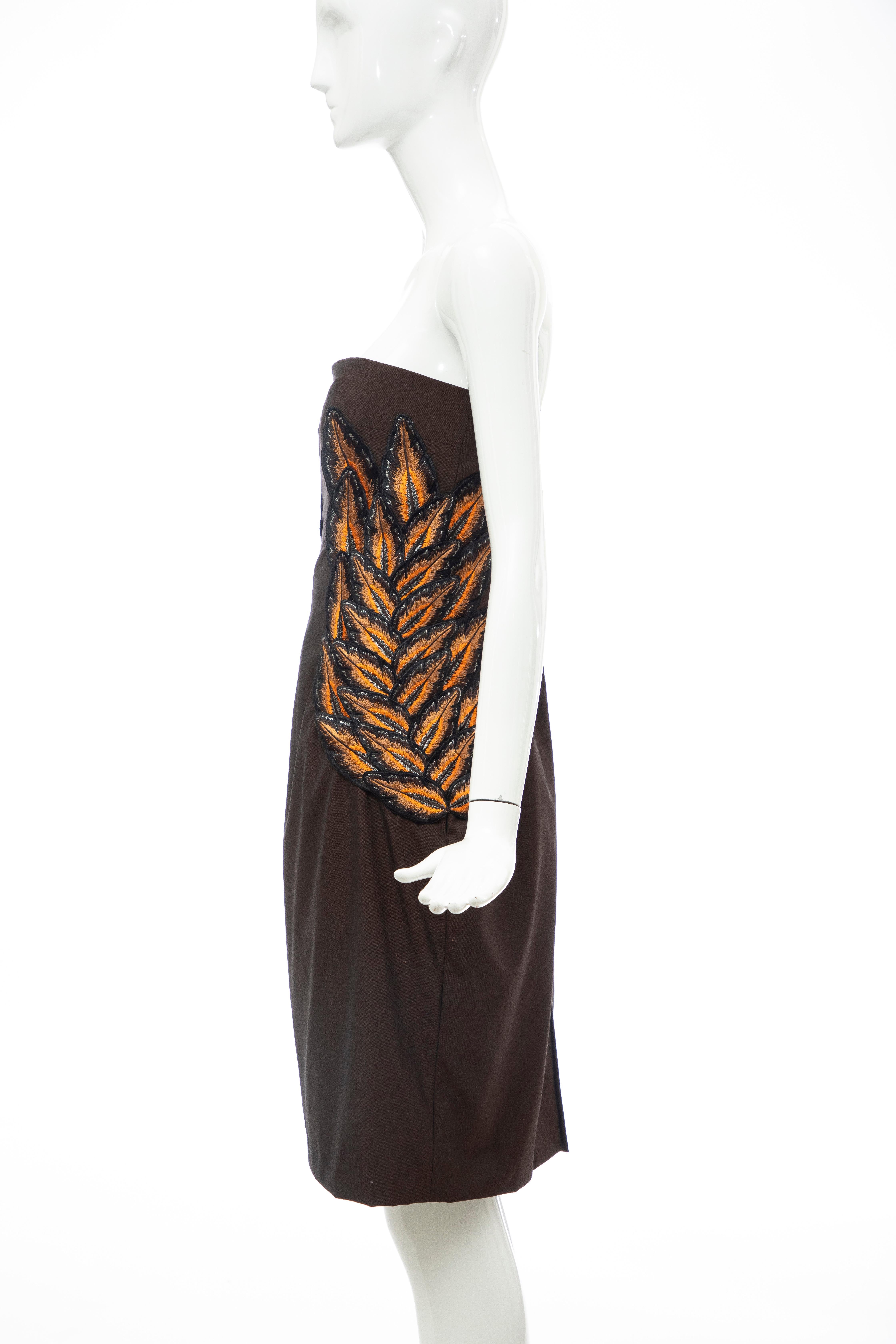 Alexander McQueen Givenchy Couture Strapless Wool Embroidered Dress, Spring 1998 For Sale 2
