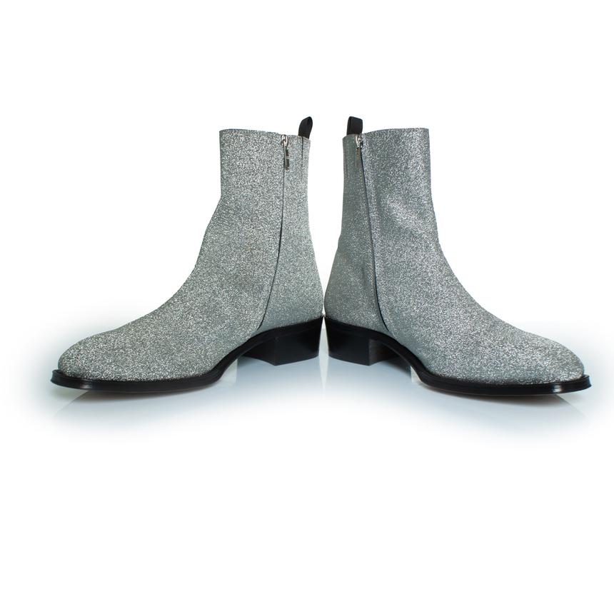 Alexander McQueen, Botines de purpurina en plata en Nuevo estado para la venta en AMSTERDAM, NL