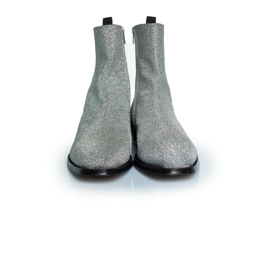 De los hombres Alexander McQueen, Botines de purpurina en plata en venta
