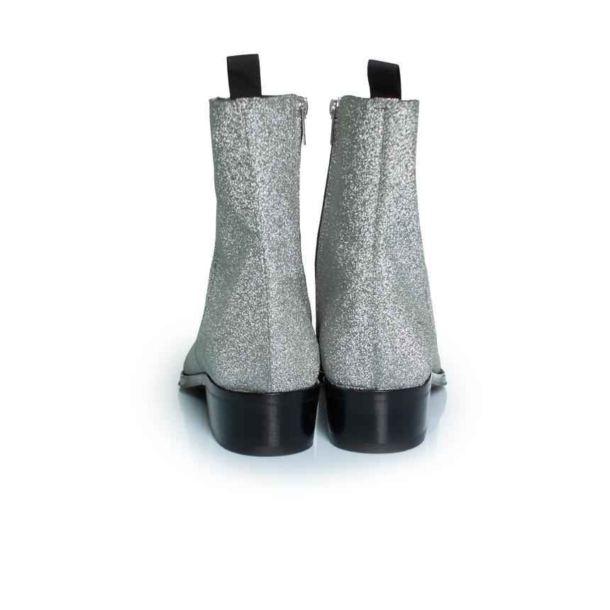 Alexander McQueen, Botines de purpurina en plata en venta 2