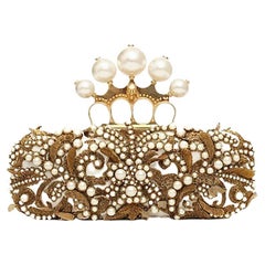 ALEXANDER MCQUEEN Gold Beaded Embroidered Pearl Knucklebox Clutch  Beaded handbag