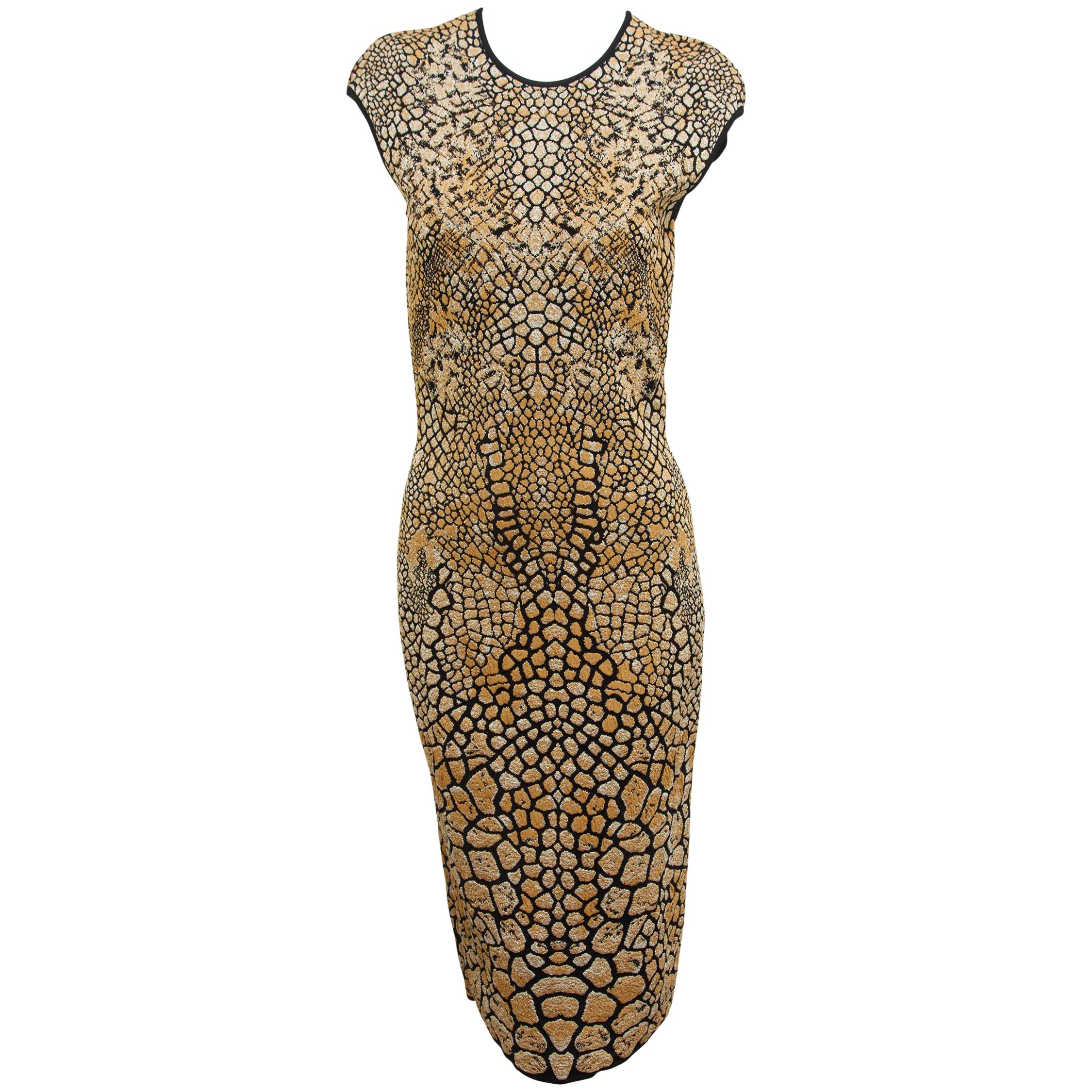 Alexander McQueen Gold & Black Animal Sheath Dress