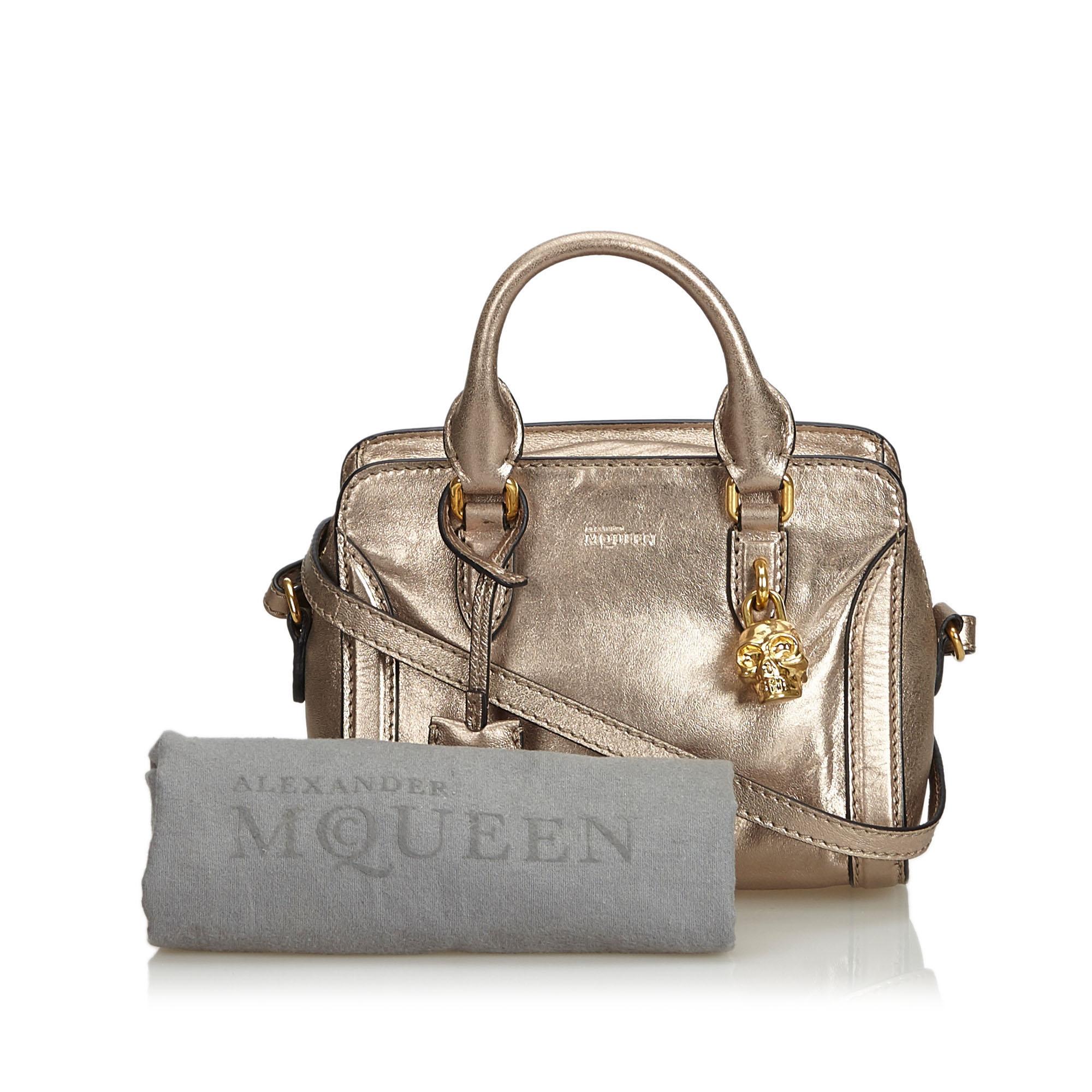 Alexander Mcqueen Gold Calf Leather Small Skull Padlock Satchel Italy For Sale 6