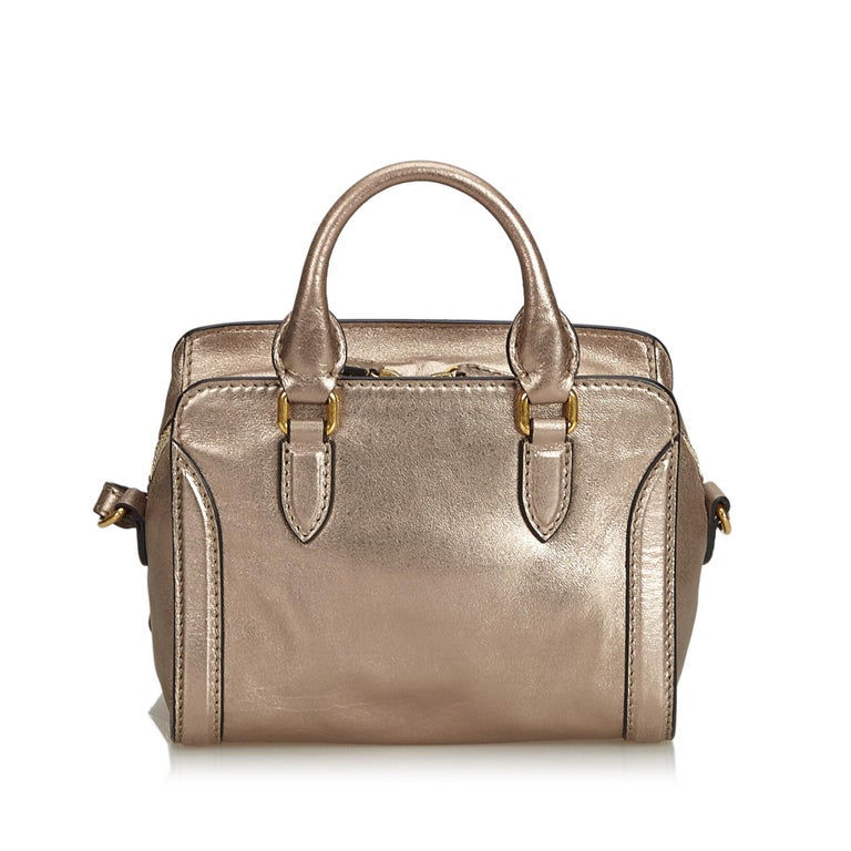 Alexander Mcqueen Gold Calf Leather Small Skull Padlock Satchel Italy