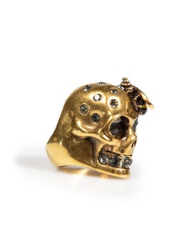 Alexander McQueen Gold Crystal Skull Bee Ring