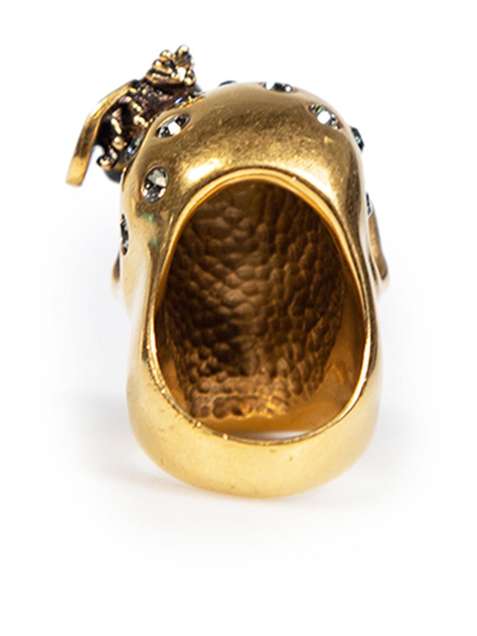 Alexander McQueen Gold Crystal Skull Bee Ring In Excellent Condition In London, GB