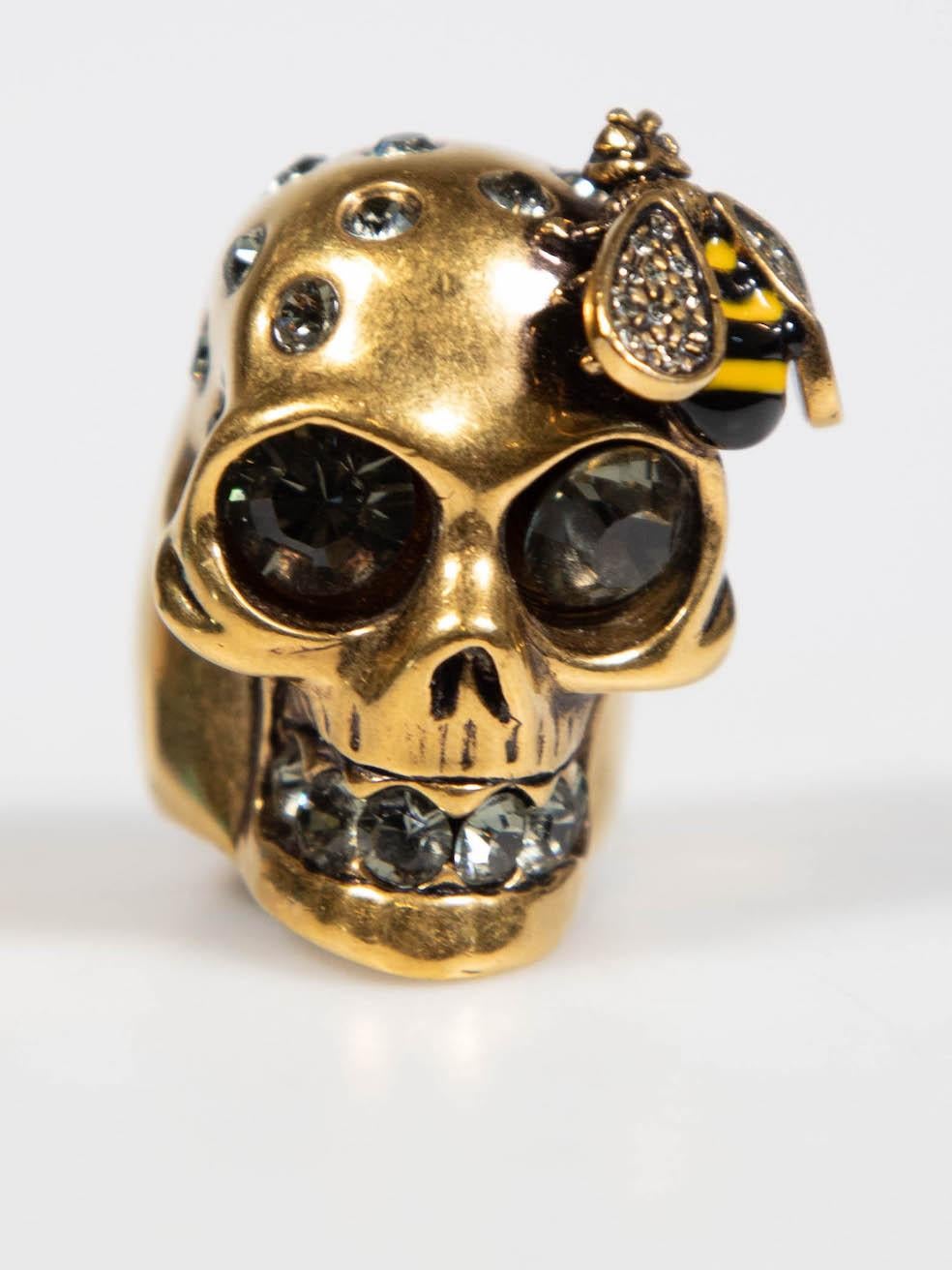 Alexander McQueen Gold Crystal Skull Bee Ring 1