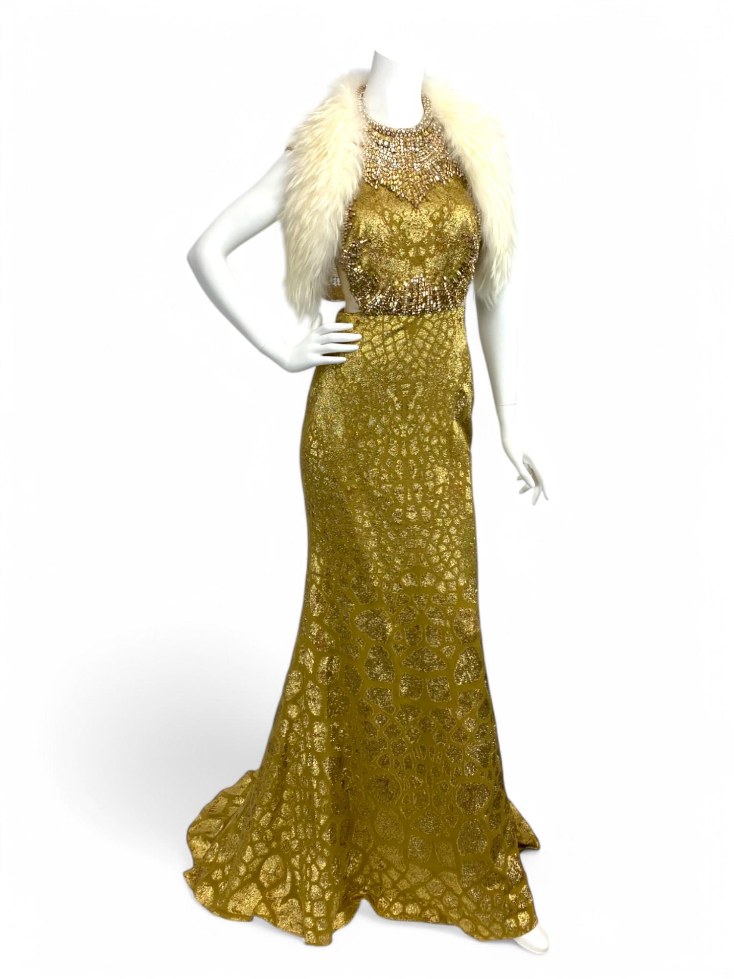 Alexander McQueen Gold Jeweled Evening Gown Sz: 40 For Sale 7