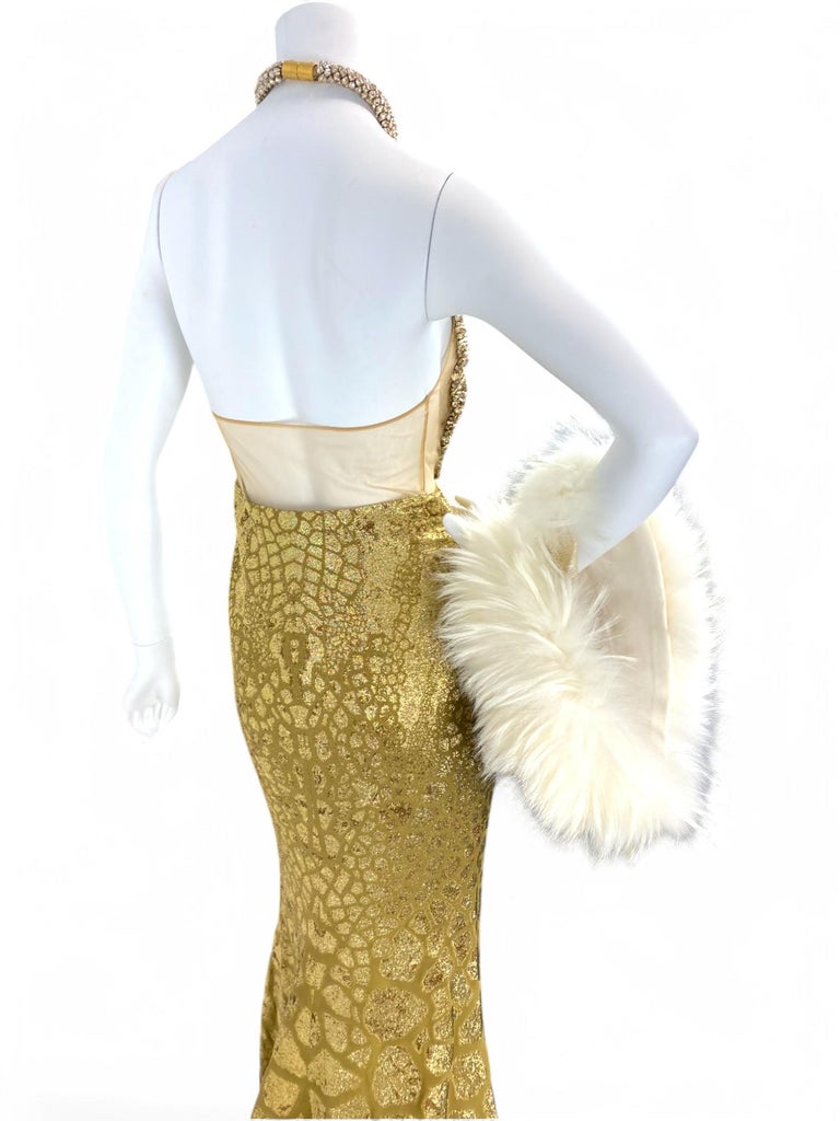 Alexander McQueen Gold Jeweled Evening Gown Sz: 40 For Sale at 1stDibs