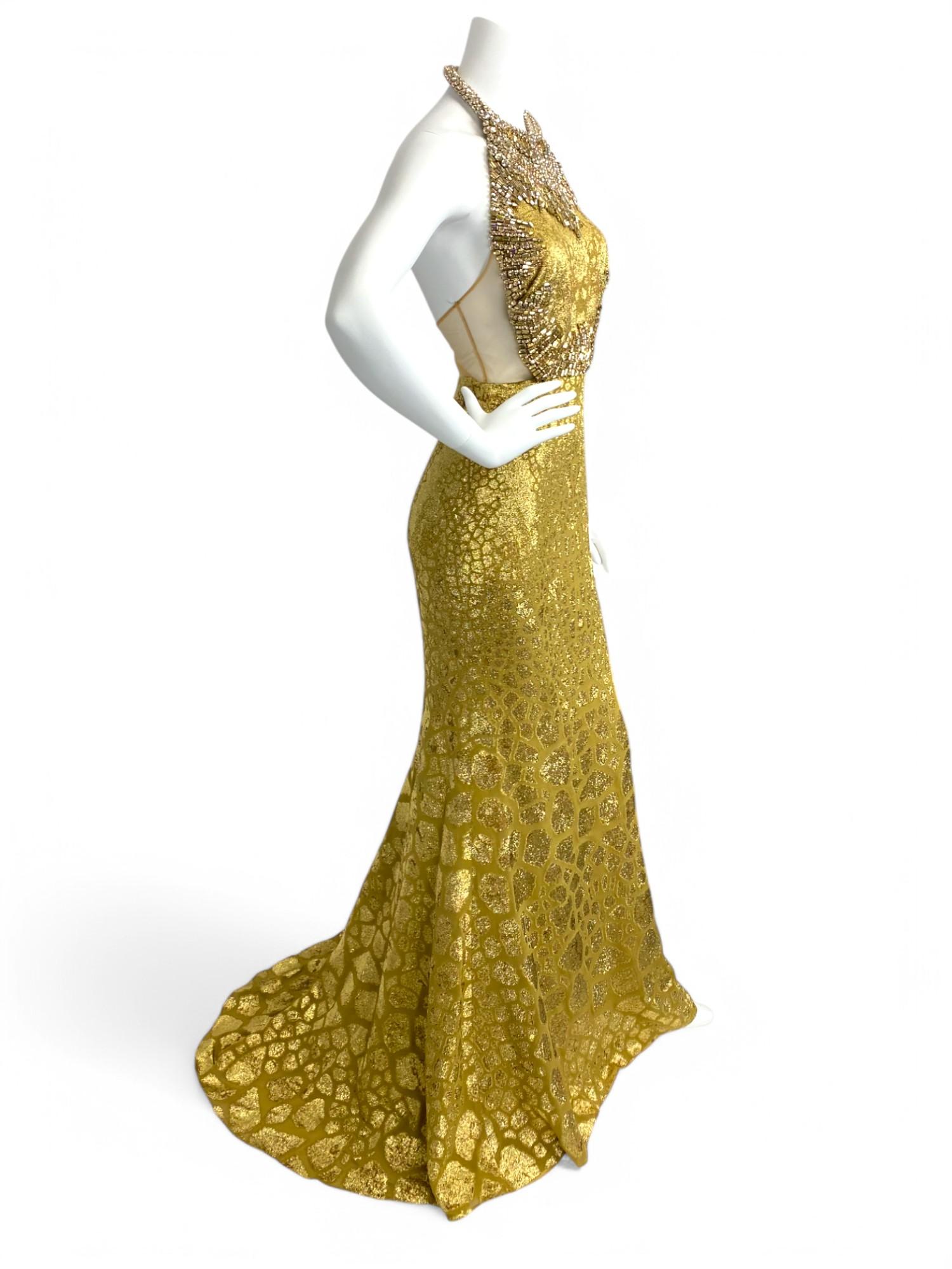 Alexander McQueen Gold Jeweled Evening Gown Sz: 40 For Sale 1