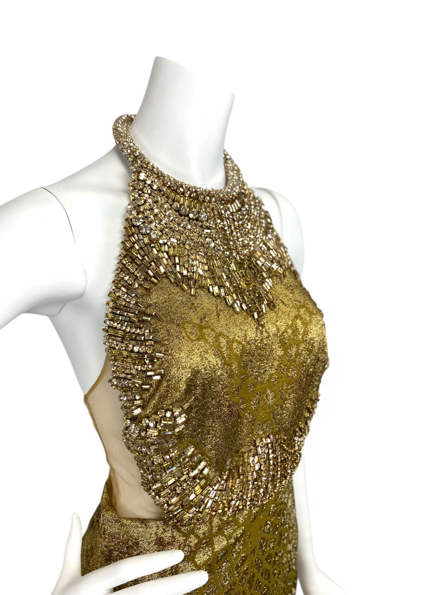 Alexander McQueen Gold Jeweled Evening Gown Sz: 40 For Sale 2
