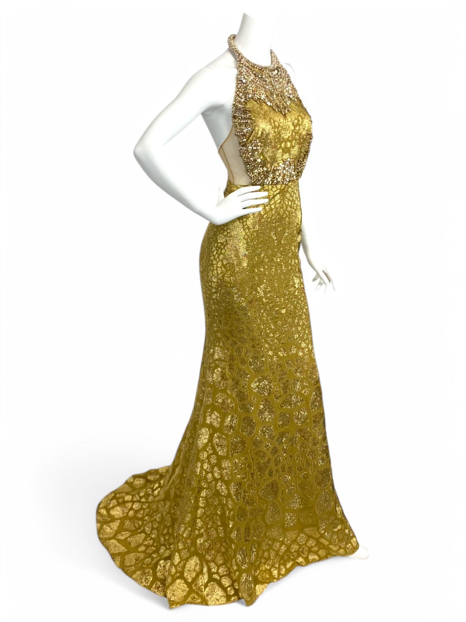 Alexander McQueen Gold Jeweled Evening Gown Sz: 40 For Sale 3