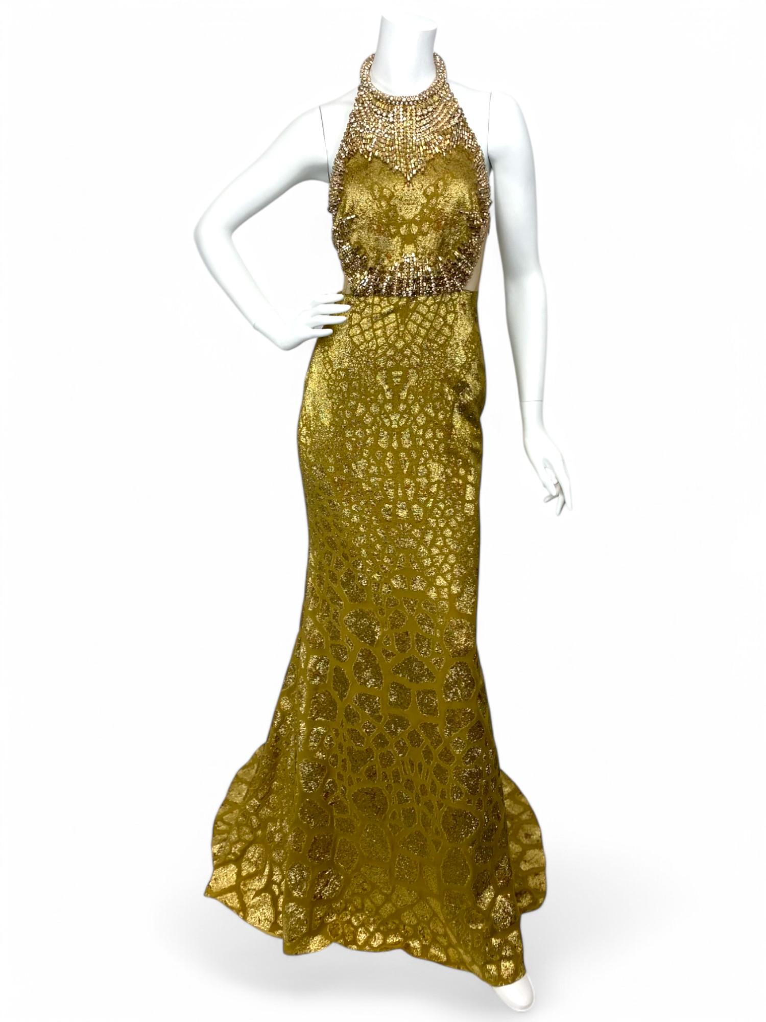 Alexander McQueen Gold Jeweled Evening Gown Sz: 40 For Sale 4