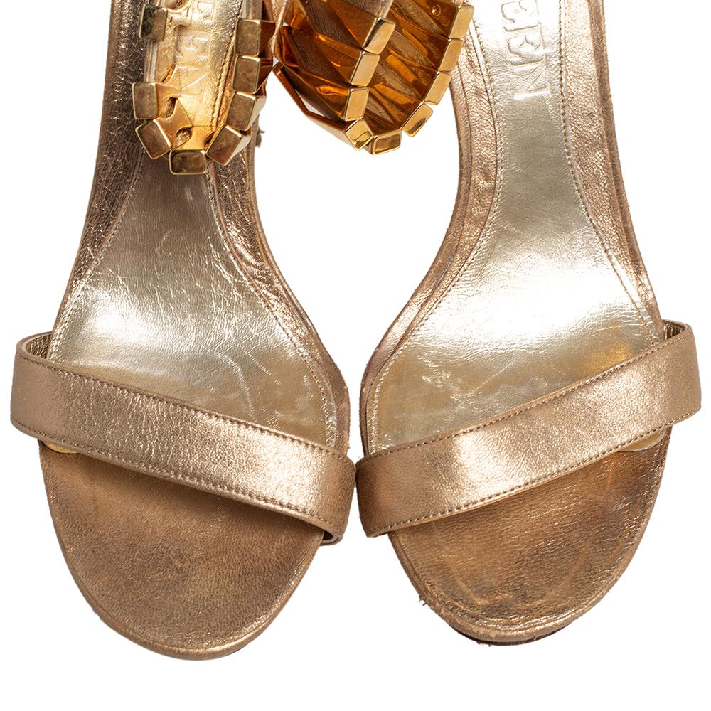 Alexander McQueen Gold Leather Ankle Cuff Open Toe Sandals Size 39.5 2