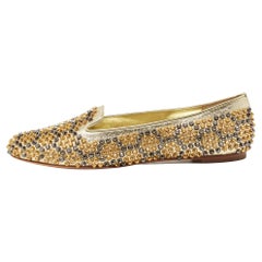 Alexander McQueen Gold Leather Embellished Smoking Slippers Size 39