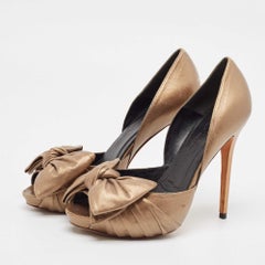 Alexander McQueen Gold Leather Peep Toe Pumps Size 37.5