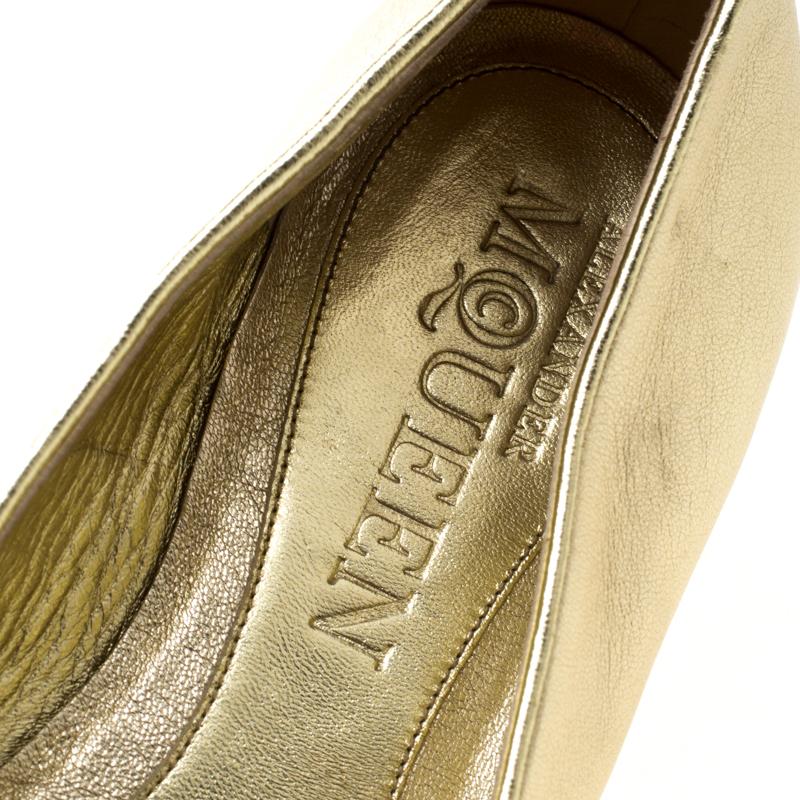 Alexander McQueen Gold Leather Sequin Skull Ballet Loafer Flats Size 38 3