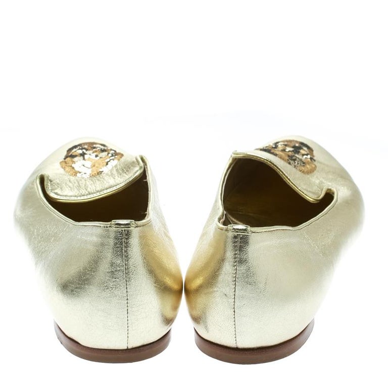 Alexander McQueen Gold Leather Sequin Skull Ballet Loafer Flats Size 39 ...