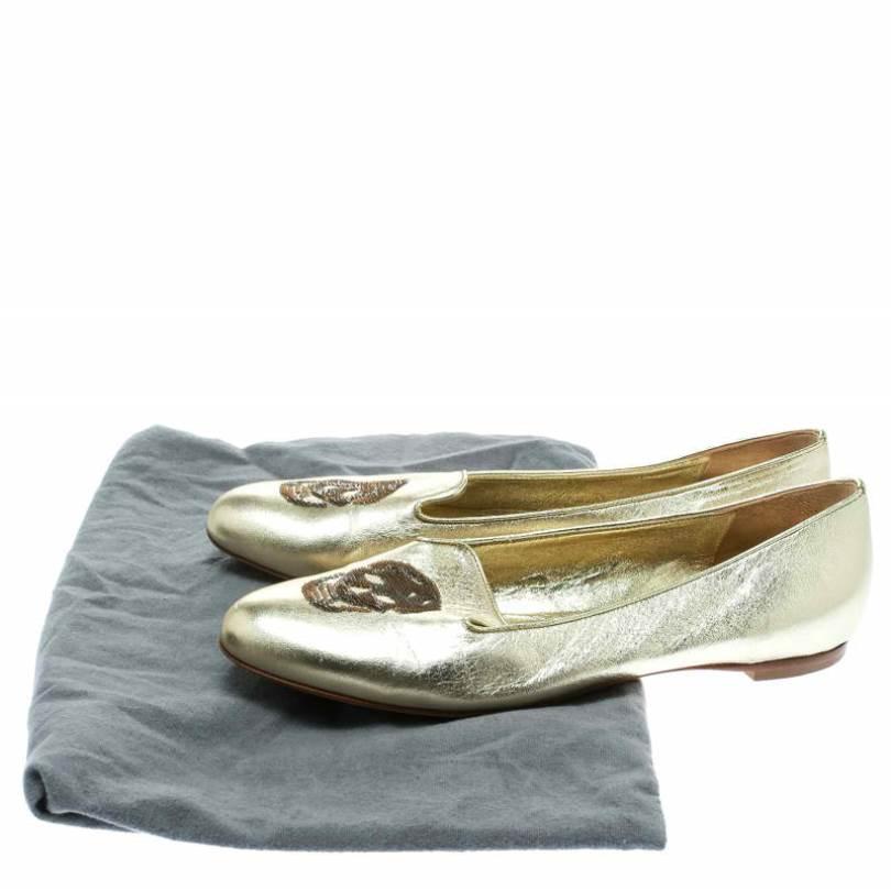Alexander McQueen Gold Leather Sequin Skull Ballet Loafer Flats Size 39 1