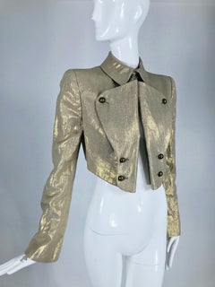 Alexander McQueen Gold Linen Cropped Military Jacket