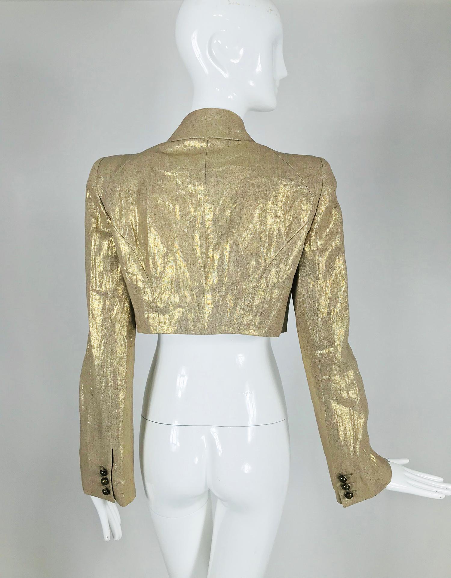 Alexander McQueen Gold Linen Cropped Military Jacket at 1stDibs | black ...
