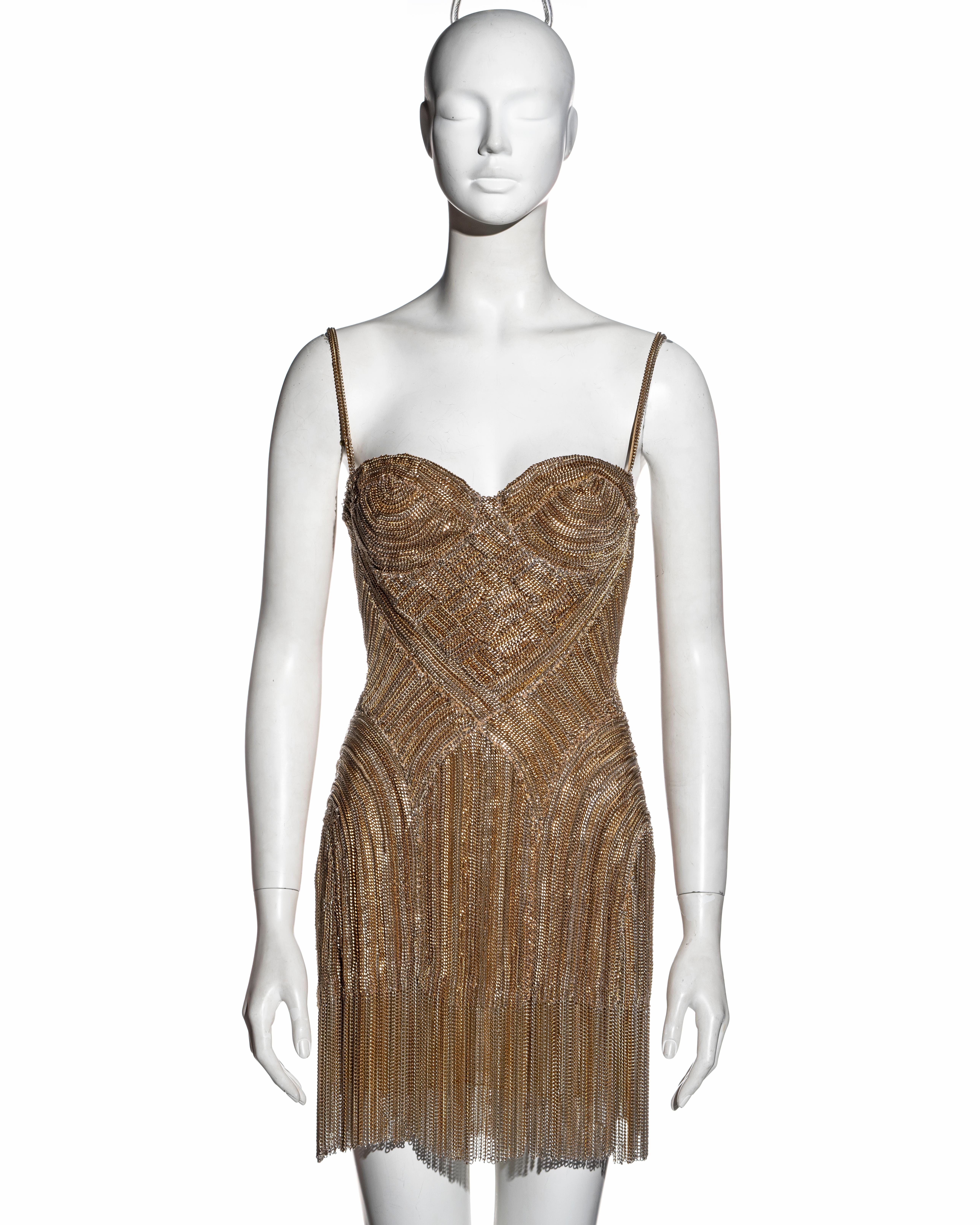 Alexander McQueen gold metal chain evening mini dress, ss 2006 In Excellent Condition In London, GB