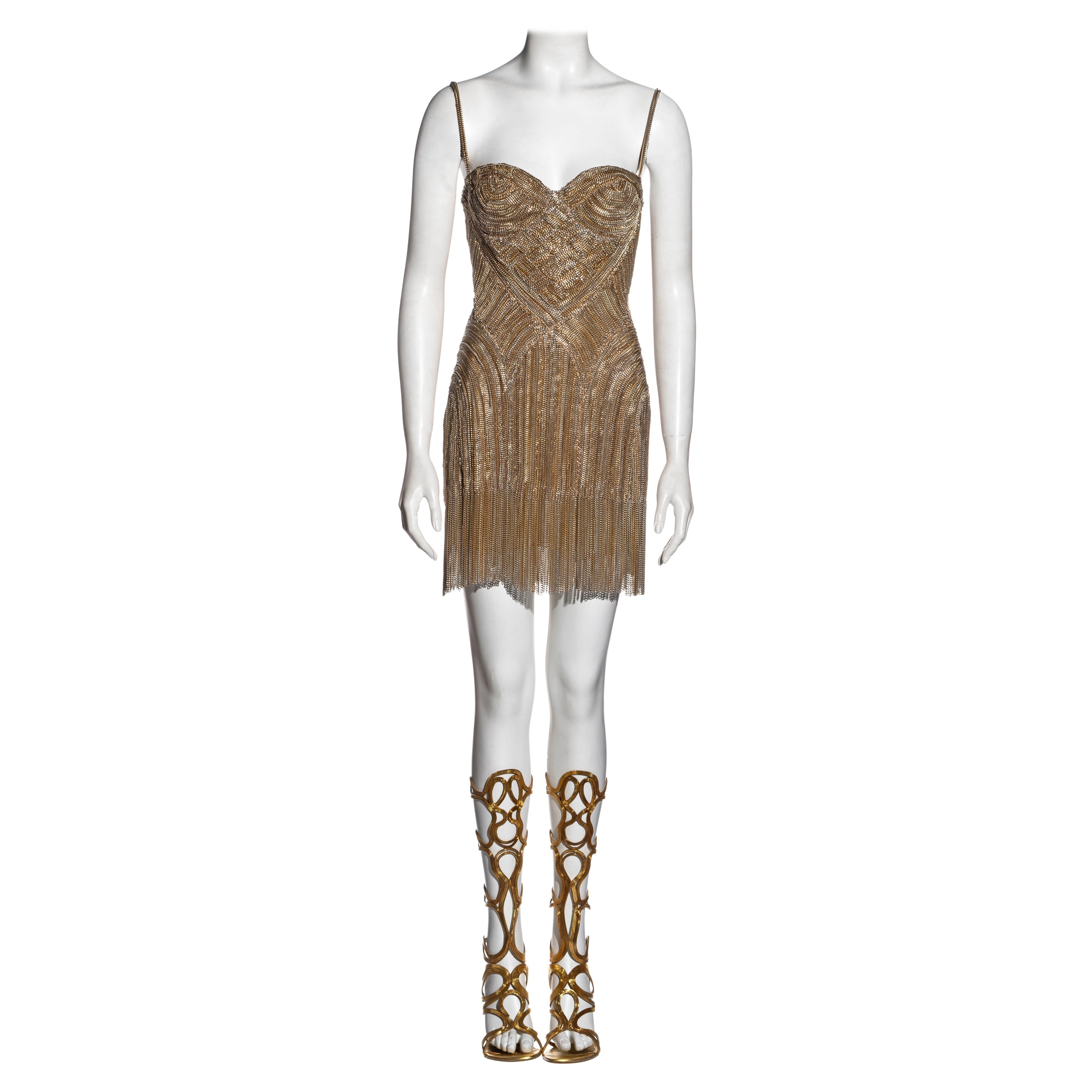 Alexander McQueen gold metal chain evening mini dress, ss 2006