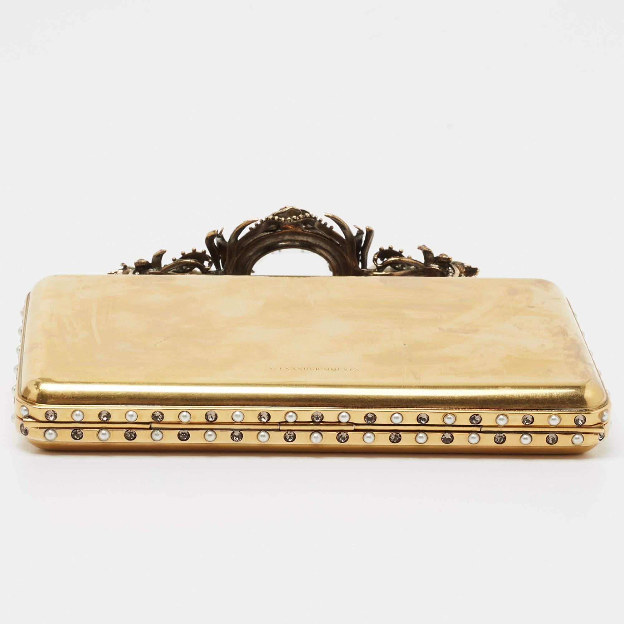 Women's Alexander McQueen Gold Metal Small Jewelled Clutch