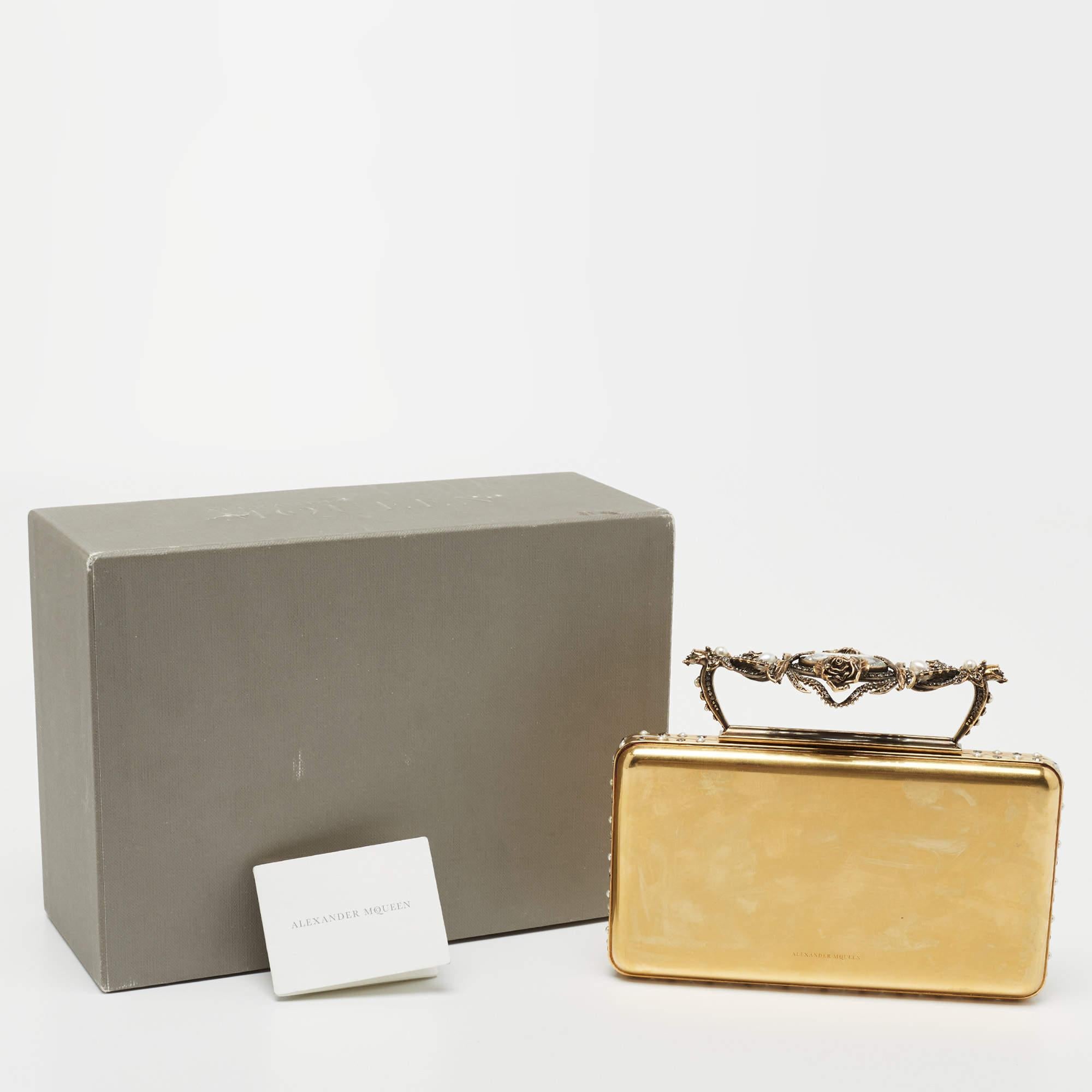 Alexander McQueen Gold Metal Small Jewelled Clutch 1