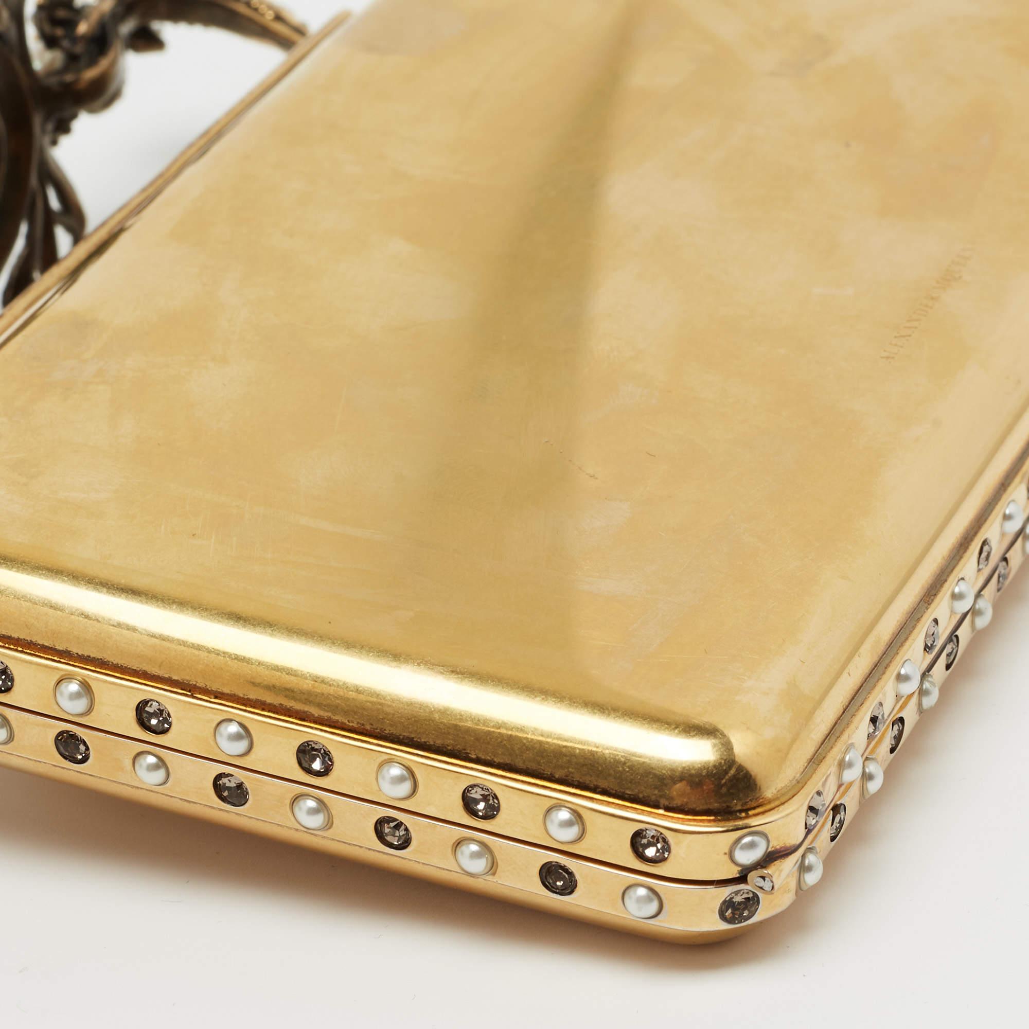 Alexander McQueen Gold Metal Small Jewelled Clutch 4