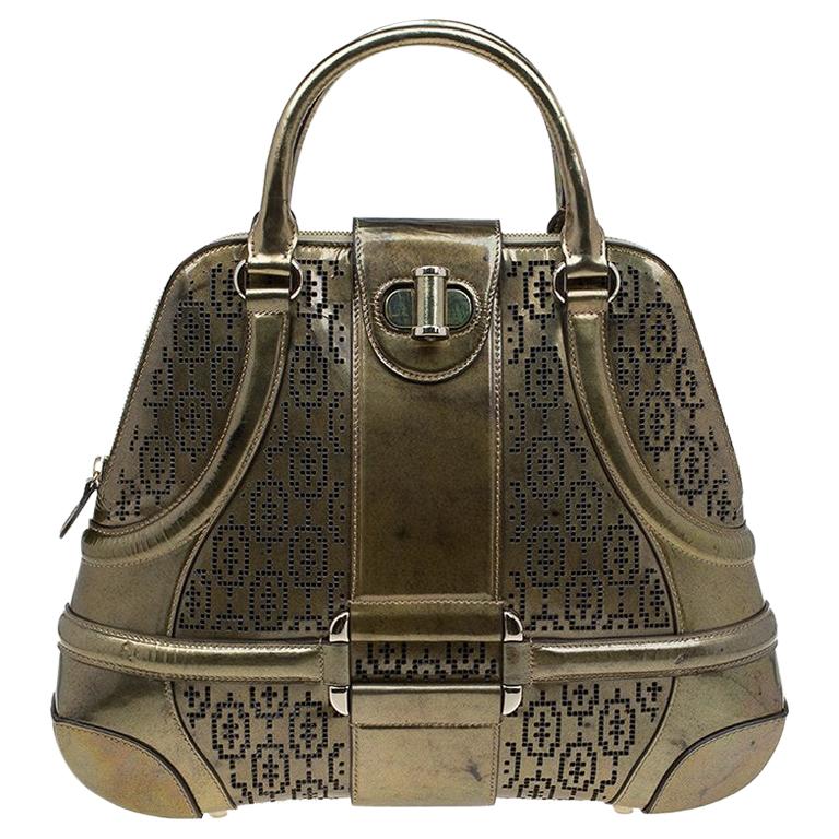 Alexander Mcqueen Gold Perforated Patent Leather Novak Satchel