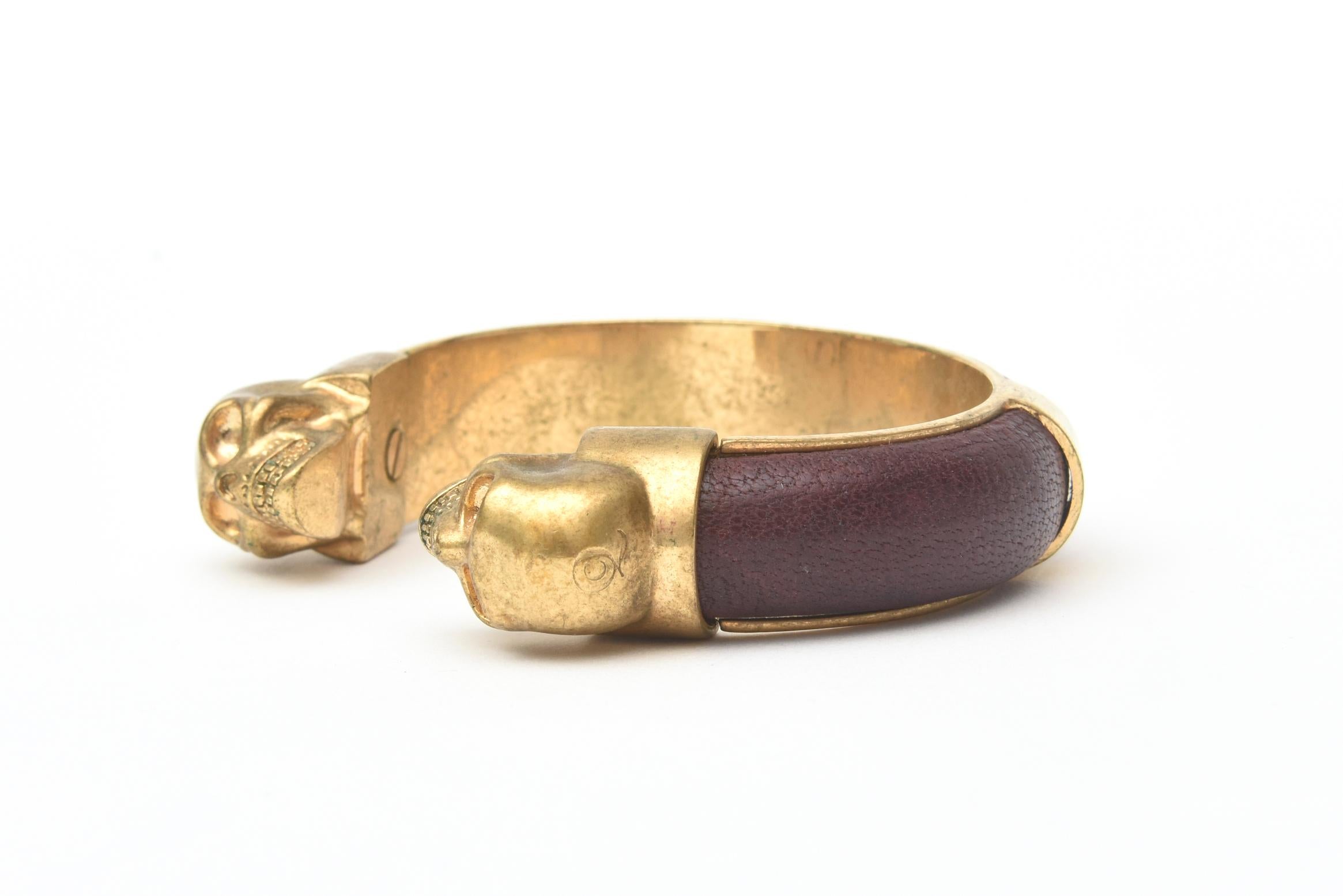Women's Alexander McQueen Gold Plated and Leather Skull Bracelet