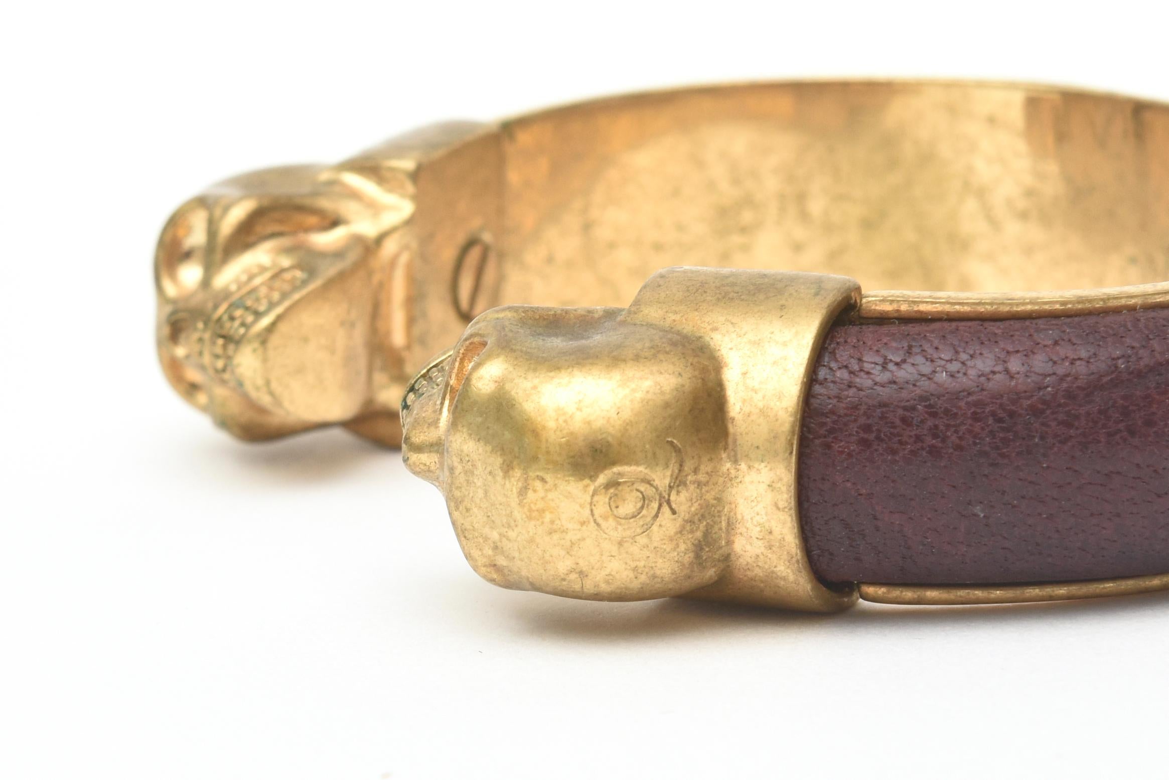 Alexander McQueen Gold Plated and Leather Skull Bracelet 2