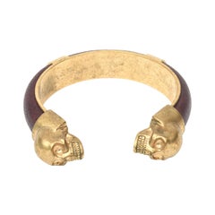 Alexander McQueen Gold Plated and Leather Skull Bracelet