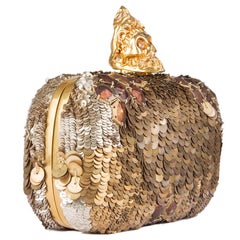 ALEXANDER MCQUEEN gold SEQUIN JAW SKULL Box Clutch Bag
