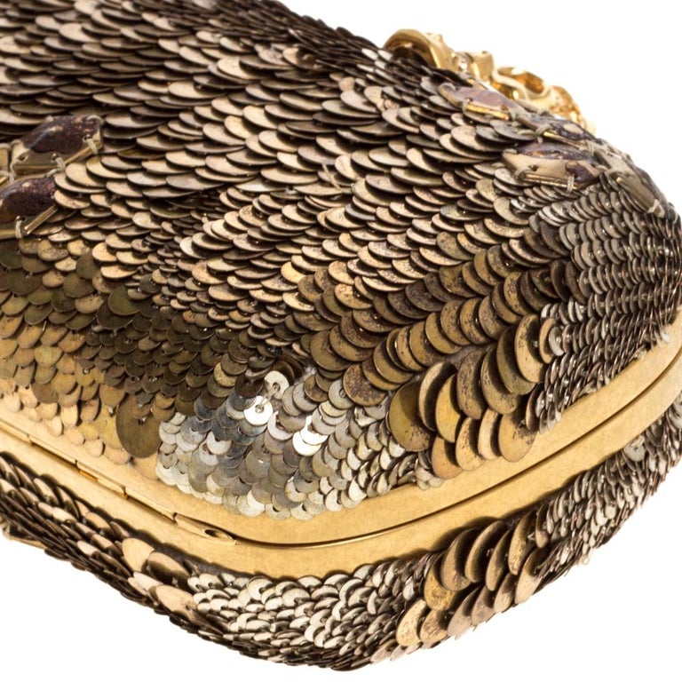 Alexander McQueen Gold Sequins Jaw Skull Clutch at 1stDibs