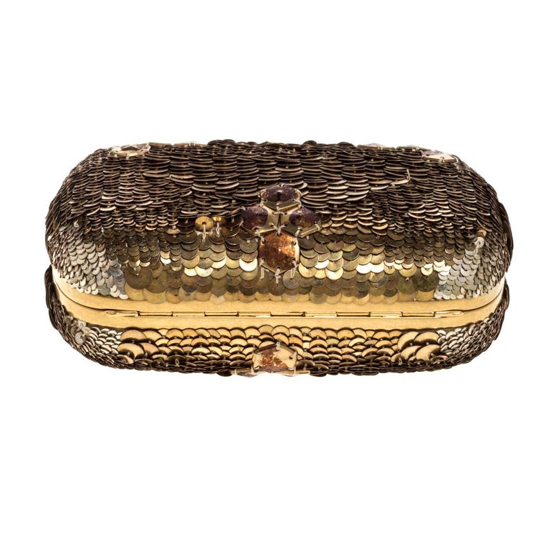 Alexander McQueen Gold Sequins Jaw Skull Clutch at 1stDibs