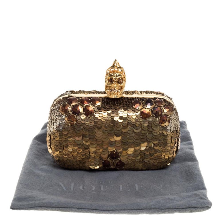 Alexander McQueen Gold Sequins Jaw Skull Clutch at 1stDibs