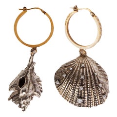 ALEXANDER MCQUEEN gold & silver-tone brass SHELL HOOP Earrings