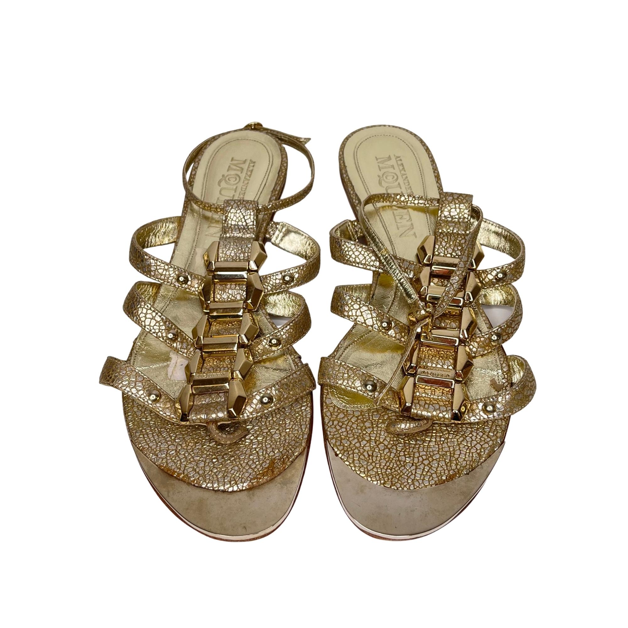 alexander mcqueen gold sandals