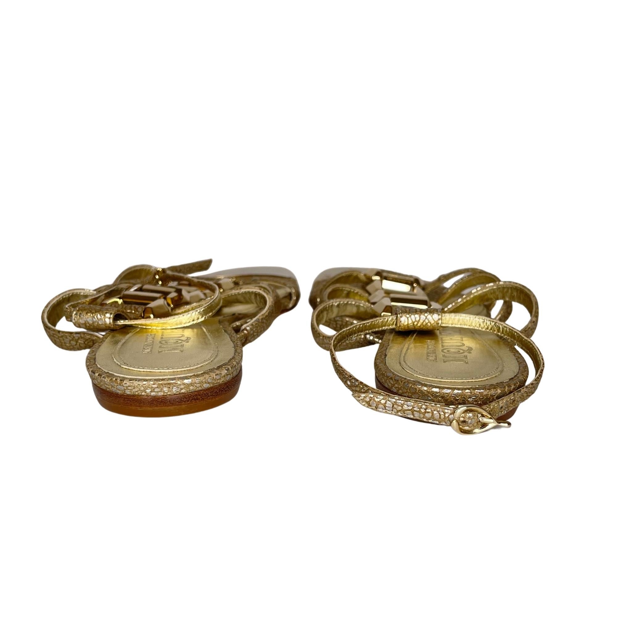 Brown Alexander McQueen Gold Snake Embossed Leather Sandal (39.5 EU) Women’s For Sale
