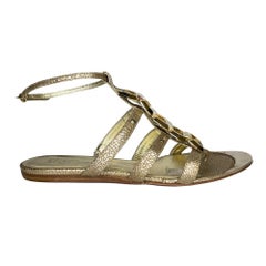 Alexander McQueen Goldfarbene Sandale aus Leder mit Schlangenprägung (39,5 EU) für Damen