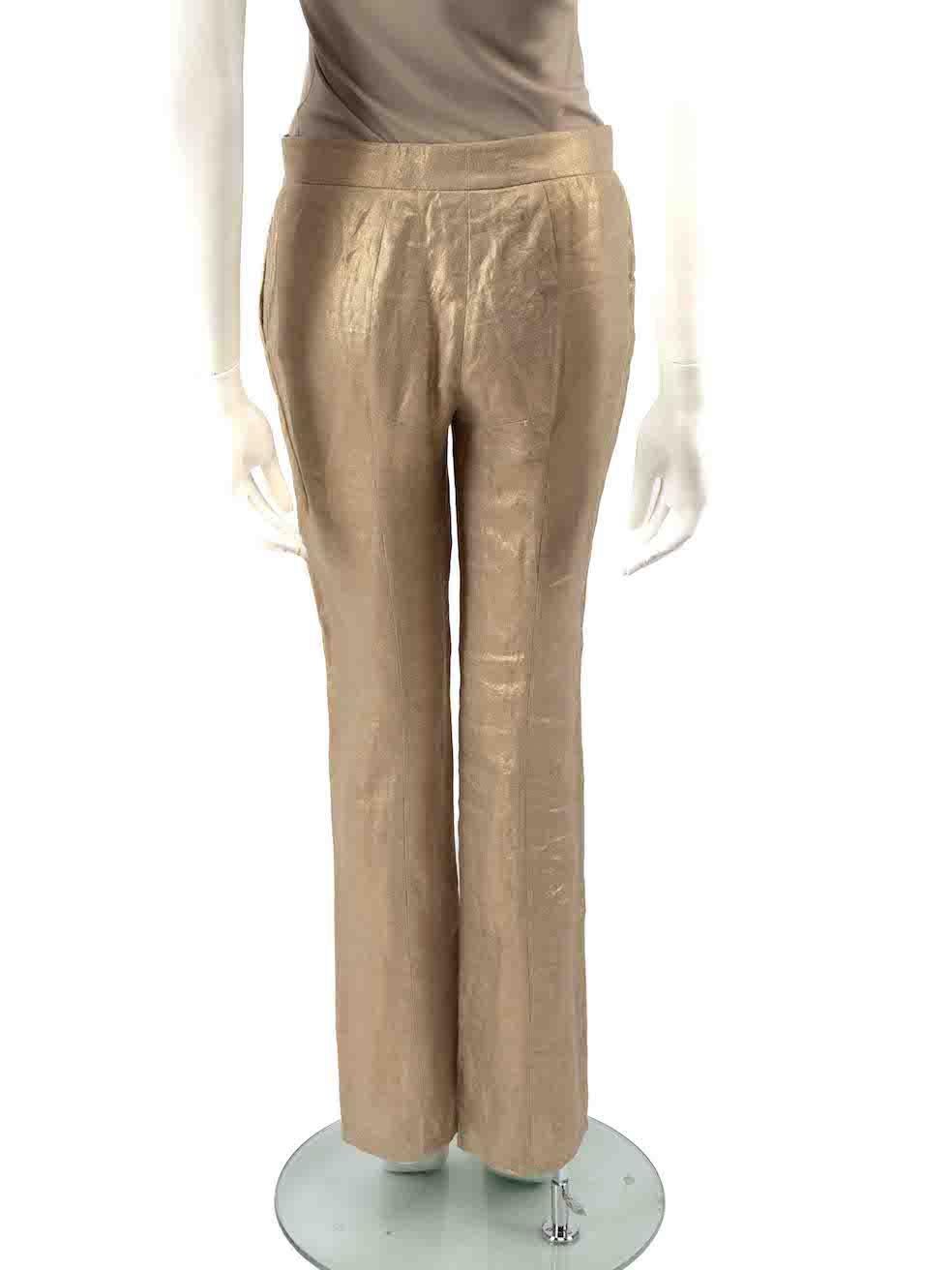 Alexander McQueen Gold Straight Leg Trousers Size XS In Good Condition For Sale In London, GB