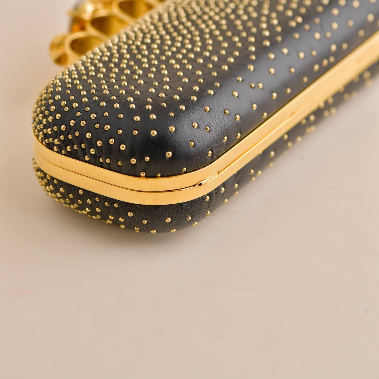 Alexander McQueen Gold Studded Four Ring Knuckle Clutch Bag In Excellent Condition In Banbury, GB