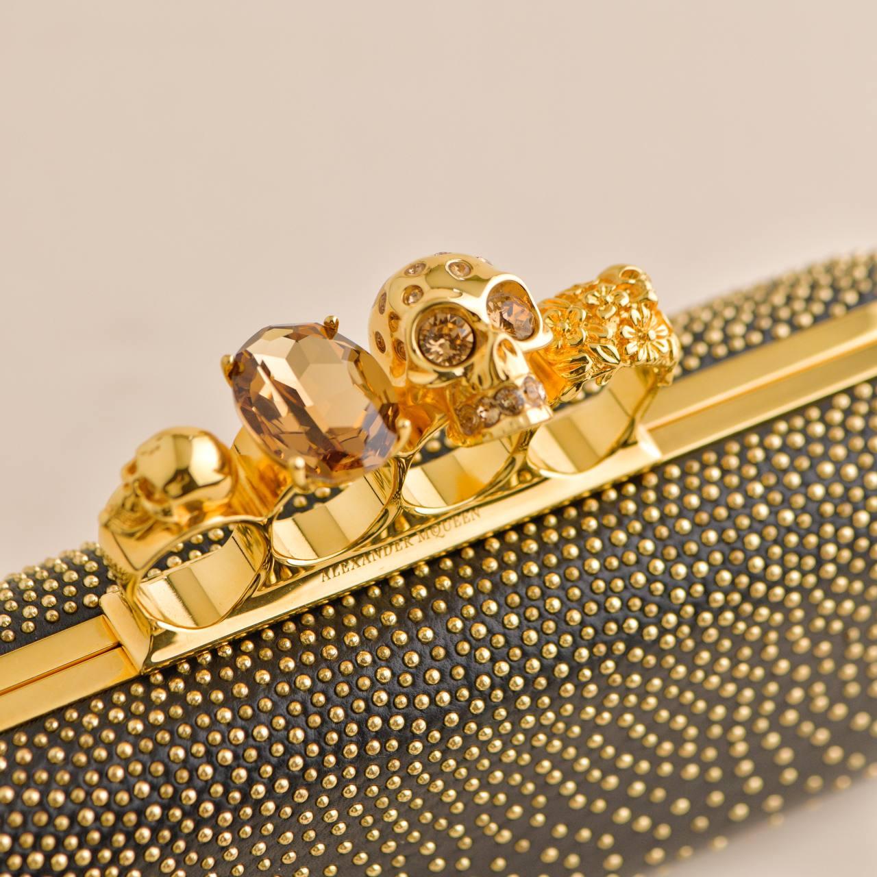 Alexander McQueen Gold Studded Four Ring Knuckle Clutch Bag 2