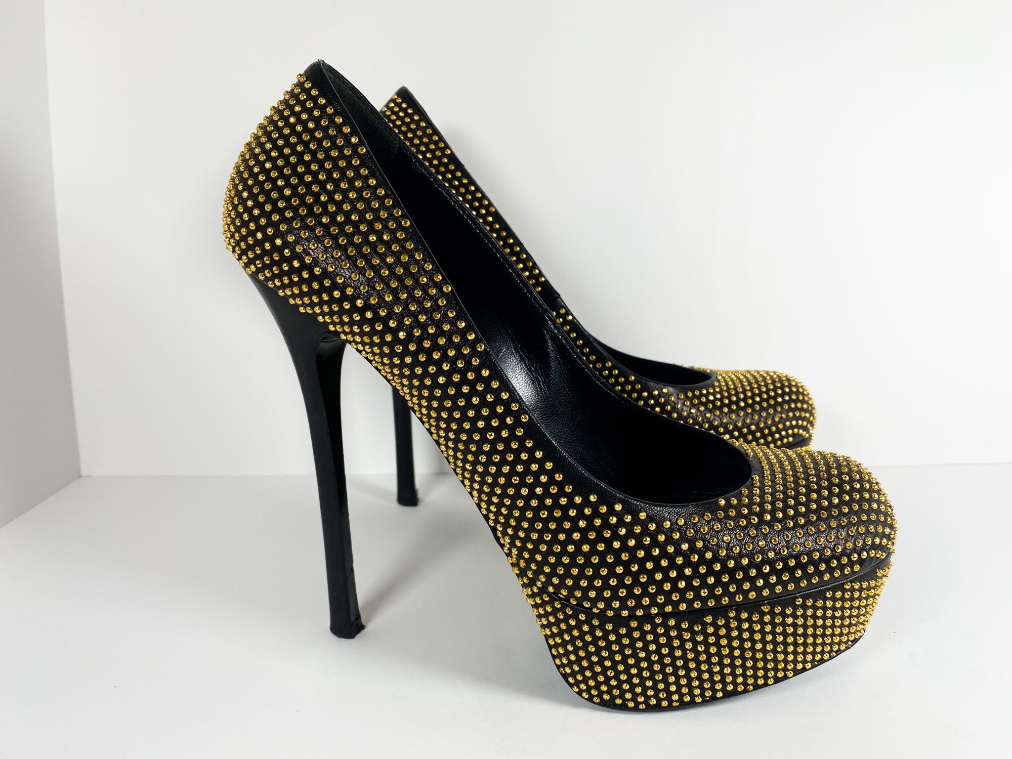 gold studded pumps