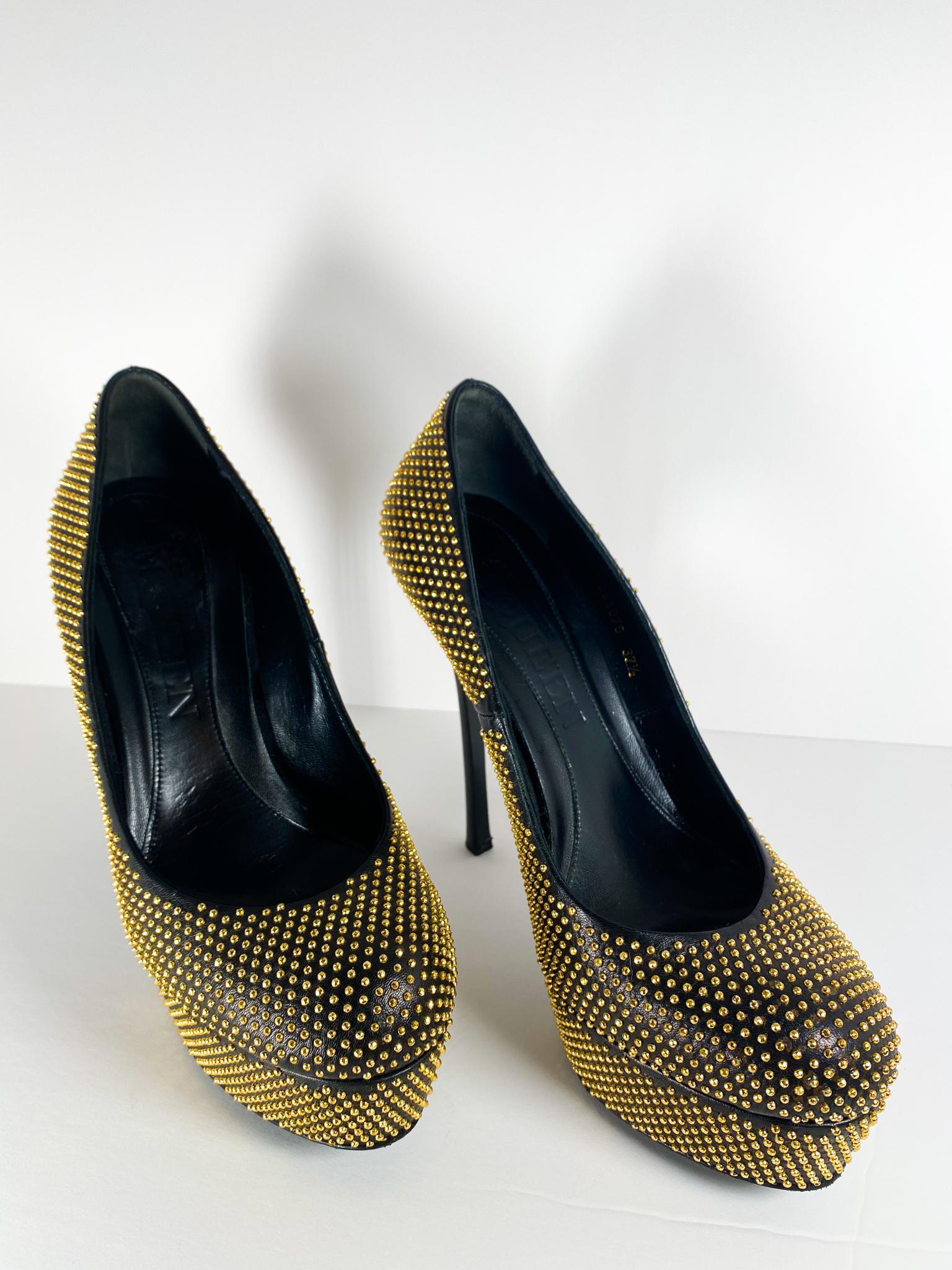 Black Alexander McQueen Gold Studded Leather Pumps For Sale
