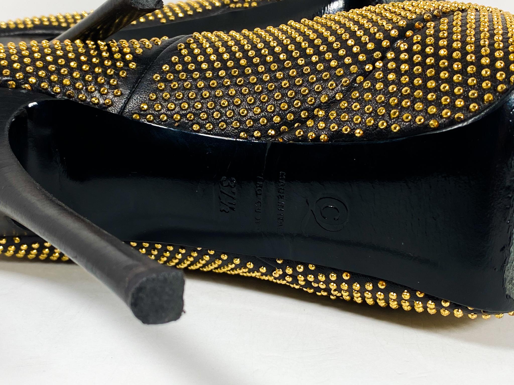 Alexander McQueen Gold Studded Leather Pumps For Sale 1